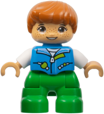 LEGO Duplo Figure Lego Ville Child Girl Dark Azure Vest White Shirt Dark Orange Hair Hearing Ai (47205pb097) Duplo Minifigure