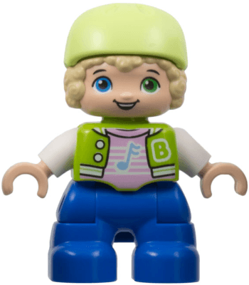 LEGO Duplo Figure Lego Ville Child Boy Lime Jacket with White Sleeves Bright Pink Shirt Yellowi (47205pb098) Duplo Minifigure