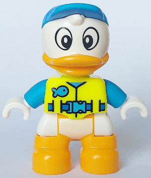 Duplo Figure Lego Ville, Dewey Duck, Neon Yellow Life Jacket, Dark Azure Arms and Cap (6438662)