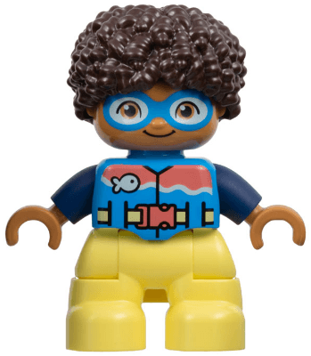LEGO Duplo Figure Lego Ville Child Boy Bright Light Yellow Legs Dark Azure Vest and Goggles Dar (47205pb106) Duplo Minifigure