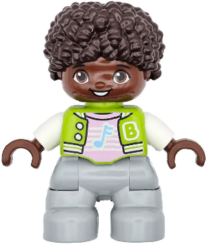 LEGO Duplo Figure Lego Ville Child Boy Lime Jacket with White Sleeves Bright Pink Shirt Dark Br (47205pb111) Duplo Minifigure