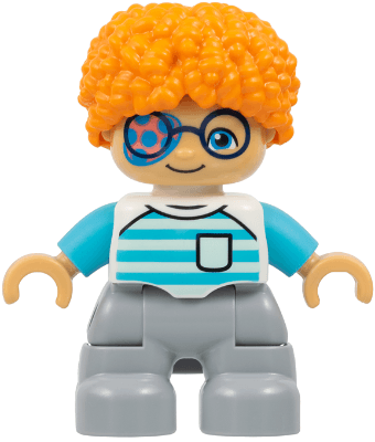 LEGO Duplo Figure Lego Ville Child Boy White Shirt with Light Aqua and Medium Azure Stripes Dar (47205pb121) Duplo Minifigure