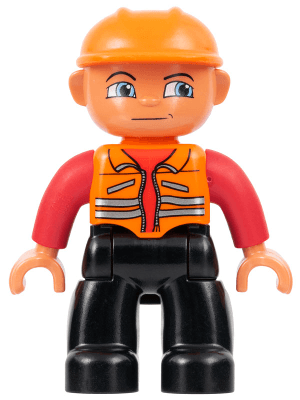 LEGO Duplo Figure Lego Ville Male Orange Vest Orange Construction Helmet (47394pb001) Duplo Minifigure