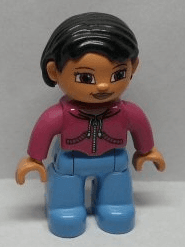 LEGO Duplo Figure Lego Ville Female Magenta Top White Zipper Black Hair (47394pb015a) Duplo Minifigure