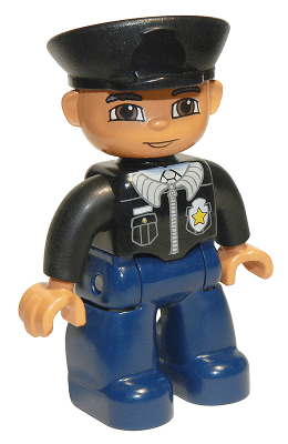 LEGO Duplo Figure Lego Ville Male Police Black Hat Black Shirt with Badge (47394pb016) Duplo Minifigure