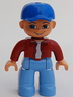 LEGO Duplo Figure Lego Ville Male Dark Red Top Blue Baseball Cap (47394pb022) Duplo Minifigure