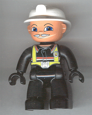 LEGO Duplo Figure Lego Ville Male Fireman Light Gray Moustache (47394pb026) Duplo Minifigure
