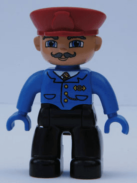 LEGO Duplo Figure Lego Ville Male Red Hat Curly Moustache (Train Conductor) (47394pb038) Duplo Minifigure