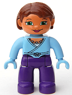 LEGO Duplo Figure Lego Ville Female Dark Purple Legs Bright Light Blue Wrap Top with Necklace B (47394pb040) Duplo Minifigure