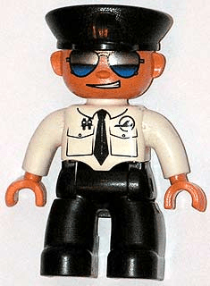 LEGO Duplo Figure Lego Ville Male Pilot White Top with Airplane Logo and Black Tie Police Hat S (47394pb045) Duplo Minifigure