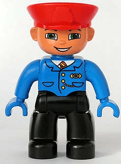LEGO Duplo Figure Lego Ville Male Train Conductor Red Hat Smile with Teeth (47394pb046) Duplo Minifigure