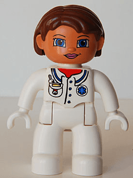 LEGO Duplo Figure Lego Ville Female Medic White Top with Pocket and EMT Star of Life Pattern Re (47394pb064) Duplo Minifigure