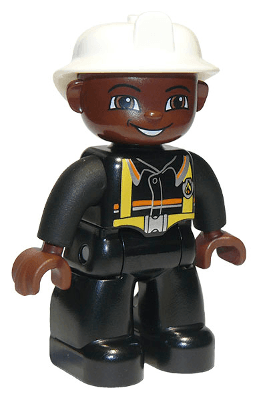 LEGO Duplo Figure Lego Ville Male Fireman Brown Face (47394pb076) Duplo Minifigure