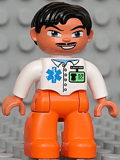LEGO Duplo Figure Lego Ville Male Medic White Top with ID Badge and EMT Star of Life Pattern Bl (47394pb080) Duplo Minifigure