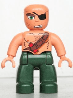 LEGO Duplo Figure Lego Ville Male Pirate Nougat Top with Strap and Dynamite Bald Head Eye Patch (47394pb088) Duplo Minifigure