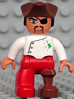 LEGO Duplo Figure Lego Ville Male Pirate White Top with Buttons and Green Spots Reddish Brown P (47394pb090) Duplo Minifigure