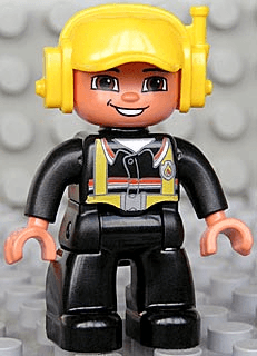 LEGO Duplo Figure Lego Ville Male Fireman Yellow Cap with Headset (47394pb100) Duplo Minifigure