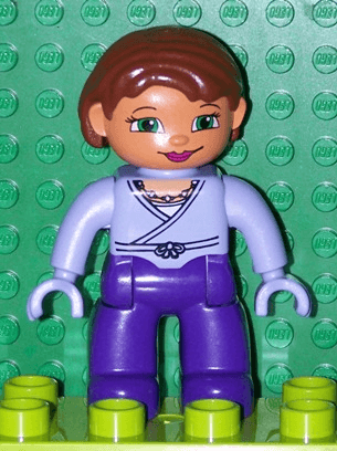LEGO Duplo Figure Lego Ville Female Dark Purple Legs Light Lilac Wrap Top with Necklace Light L (47394pb104) Duplo Minifigure