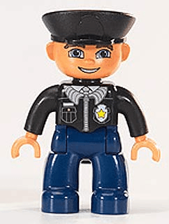 LEGO Duplo Figure Lego Ville Male Police Black Top with Badge Black Hat (47394pb107) Duplo Minifigure