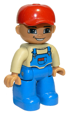 LEGO Duplo Figure Lego Ville Male Tan Top with Blue Overalls Red Baseball Cap (47394pb115) Duplo Minifigure