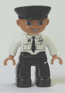 LEGO Duplo Figure Lego Ville Male Pilot White Top with Airplane Logo and Black Tie Police Hat (47394pb120) Duplo Minifigure
