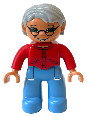 LEGO Duplo Figure Lego Ville Female Red Sweater Light Bluish Gray Hair Glasses (47394pb123a) Duplo Minifigure