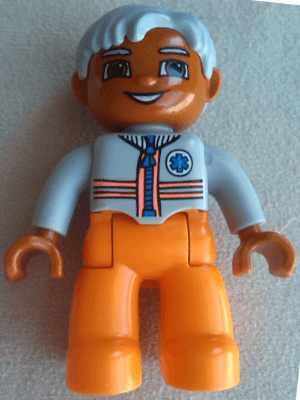 LEGO Duplo Figure Lego Ville Male Medic Light Bluish Gray Top with Zipper Stripes and EMT Star (47394pb125) Duplo Minifigure
