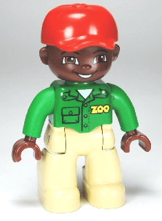 LEGO Duplo Figure Lego Ville Male Green Top with 'ZOO' on Front and Back Red Cap (47394pb146) Duplo Minifigure