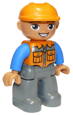 LEGO Duplo Figure Lego Ville Male Orange Vest with Zipper and Pockets Orange Construction Helm (47394pb156a) Duplo Minifigure