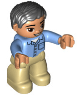 LEGO Duplo Figure Lego Ville Male Medium Blue Shirt with Pocket and 4 Buttons Black Hair Oval (47394pb159a) Duplo Minifigure