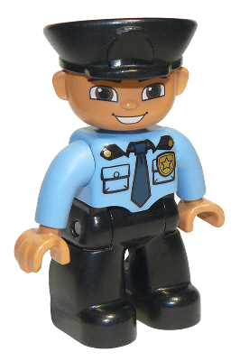 LEGO Duplo Figure Lego Ville Male Police Medium Blue Top with Badge Black Hat (47394pb169) Duplo Minifigure