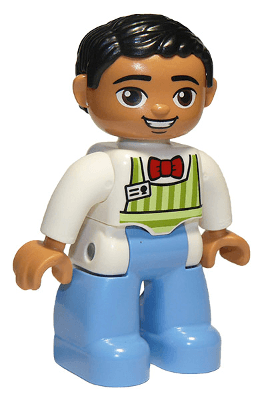 LEGO Duplo Figure Lego Ville Male Lime Striped Apron Red Bow Tie Black Hair Oval Eyes (47394pb182) Duplo Minifigure