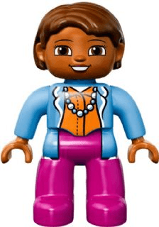 LEGO Duplo Figure Lego Ville Female Magenta Legs Medium Blue Top with Necklace Reddish Brown Ha (47394pb190) Duplo Minifigure