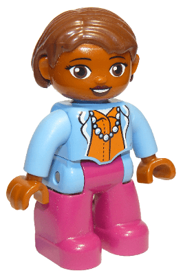 LEGO Duplo Figure Lego Ville Female Magenta Legs Medium Blue Top with Necklace Reddish Brown H (47394pb190a) Duplo Minifigure