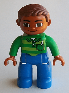 LEGO Duplo Figure Lego Ville Male Green Top with Pen Reddish Brown Hair (47394pb191) Duplo Minifigure