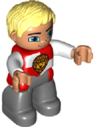 LEGO Duplo Figure Lego Ville Male Castle Red and White Chest with Lion on Shield Bright Light Y (47394pb196) Duplo Minifigure