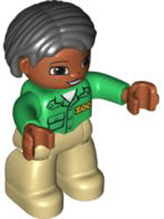 LEGO Duplo Figure Lego Ville Female Green Top with 'ZOO' on Front Black Hair (47394pb209) Duplo Minifigure