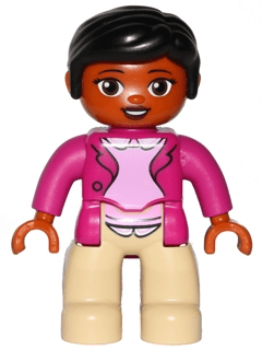 LEGO Duplo Figure Lego Ville Female Magenta Jacket and Pink Blouse Pattern Black Hair (47394pb214) Duplo Minifigure