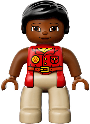 LEGO Duplo Figure Lego Ville Female Red Shirt Black Hair Reddish Brown Arms (47394pb215) Duplo Minifigure