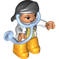 LEGO Duplo Figure Lego Ville Female Medic Bright Light Orange Legs White Top with ID Badge Blac (47394pb234) Duplo Minifigure