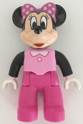 LEGO Duplo Figure Lego Ville Minnie Mouse Bright Pink Top with Black Sleeves Dark Pink Legs (47394pb235) Duplo Minifigure