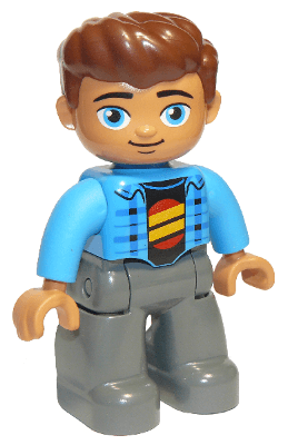 LEGO Duplo Figure Lego Ville Male Dark Azure Jacket Black Shirt Reddish Brown Hair (47394pb246) Duplo Minifigure