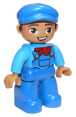 LEGO Duplo Figure Lego Ville Male Dark Azure Shirt with Blue Overalls and Red Neckerchief Patte (47394pb252) Duplo Minifigure