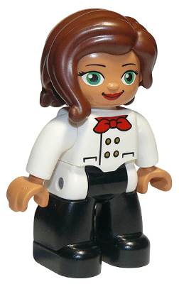 LEGO Duplo Figure Lego Ville Female White Chefs Top with Red Scarf and Reddish Brown Hair (47394pb256) Duplo Minifigure