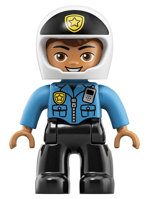 LEGO Duplo Figure Lego Ville Male Police Dark Azure Top with Badge and Radio (47394pb261) Duplo Minifigure