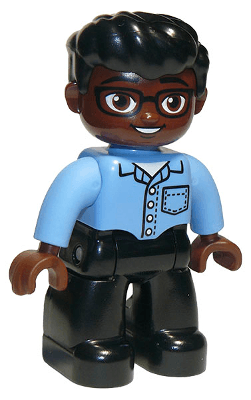 LEGO Duplo Figure Lego Ville Male Medium Blue Shirt with Pocket Reddish Brown Head Glasses Blac (47394pb295) Duplo Minifigure