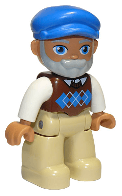 LEGO Duplo Figure Lego Ville Male Reddish Brown Argyle Sweater Vest Light Bluish Gray Beard Blu (47394pb301) Duplo Minifigure