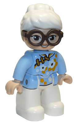 LEGO Duplo Figure Lego Ville Female Bright Light Blue Top with White and Bright Light Orange Fl (47394pb303) Duplo Minifigure