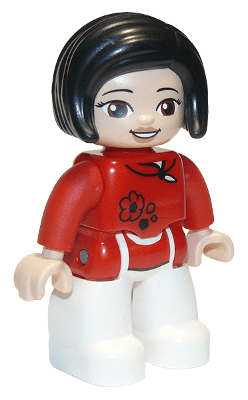 LEGO Duplo Figure Lego Ville Female Red Top with Black Flowers Black Hair (47394pb304) Duplo Minifigure