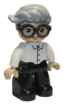LEGO Duplo Figure Lego Ville Male White Top Dark Brown Glasses Light Bluish Gray Hair (47394pb305) Duplo Minifigure